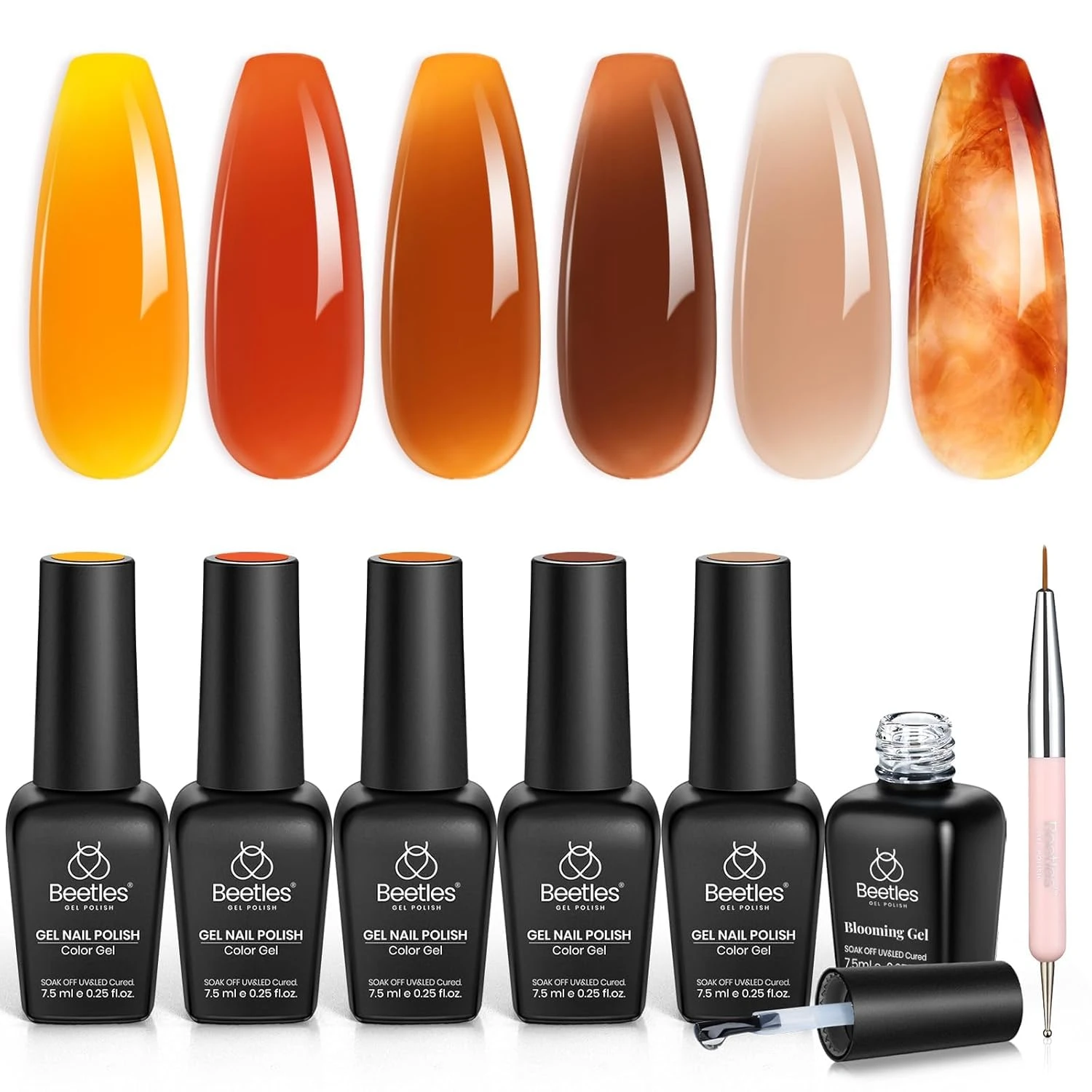 Amber gel set for tortoise shell pedicure toes
