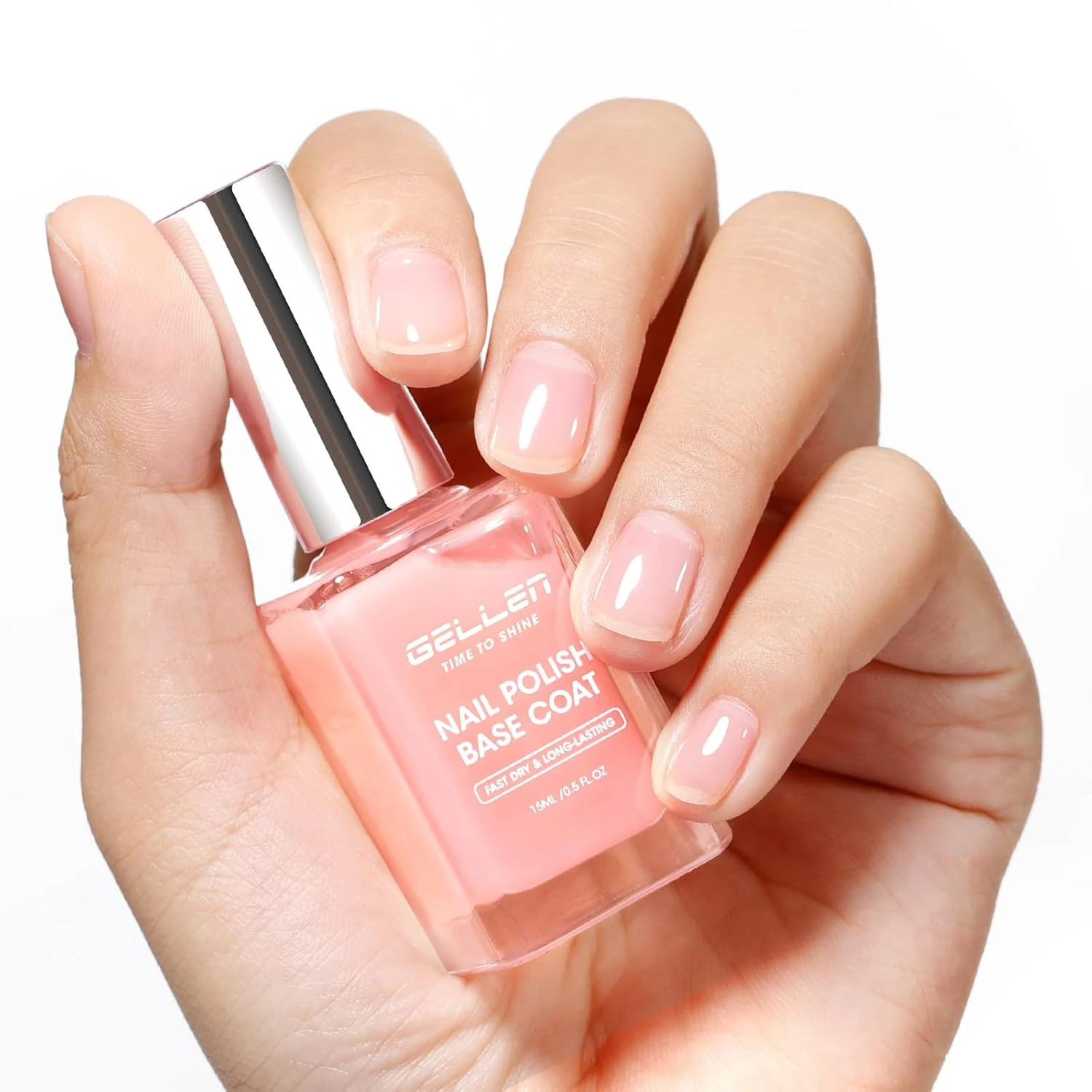 Sheer pink base for pearl glitter tip nails