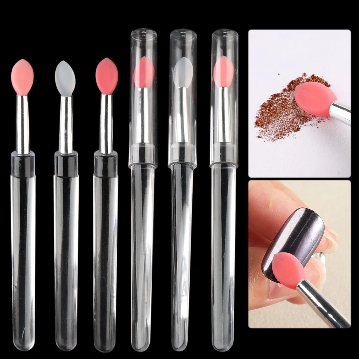 Silicone chrome applicator for applying pearl powder to clean girl nails