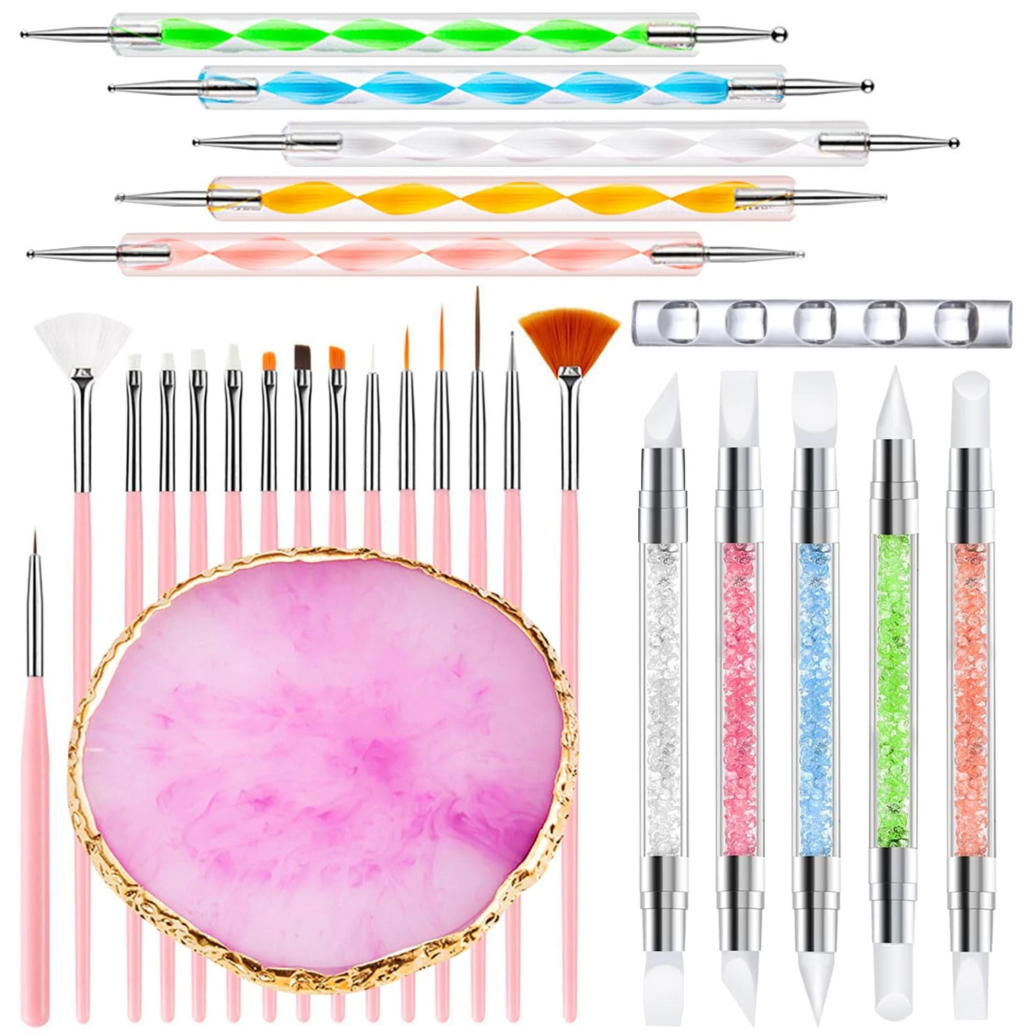 Silicone nail art tool for swirling emerald stone marble nail designs