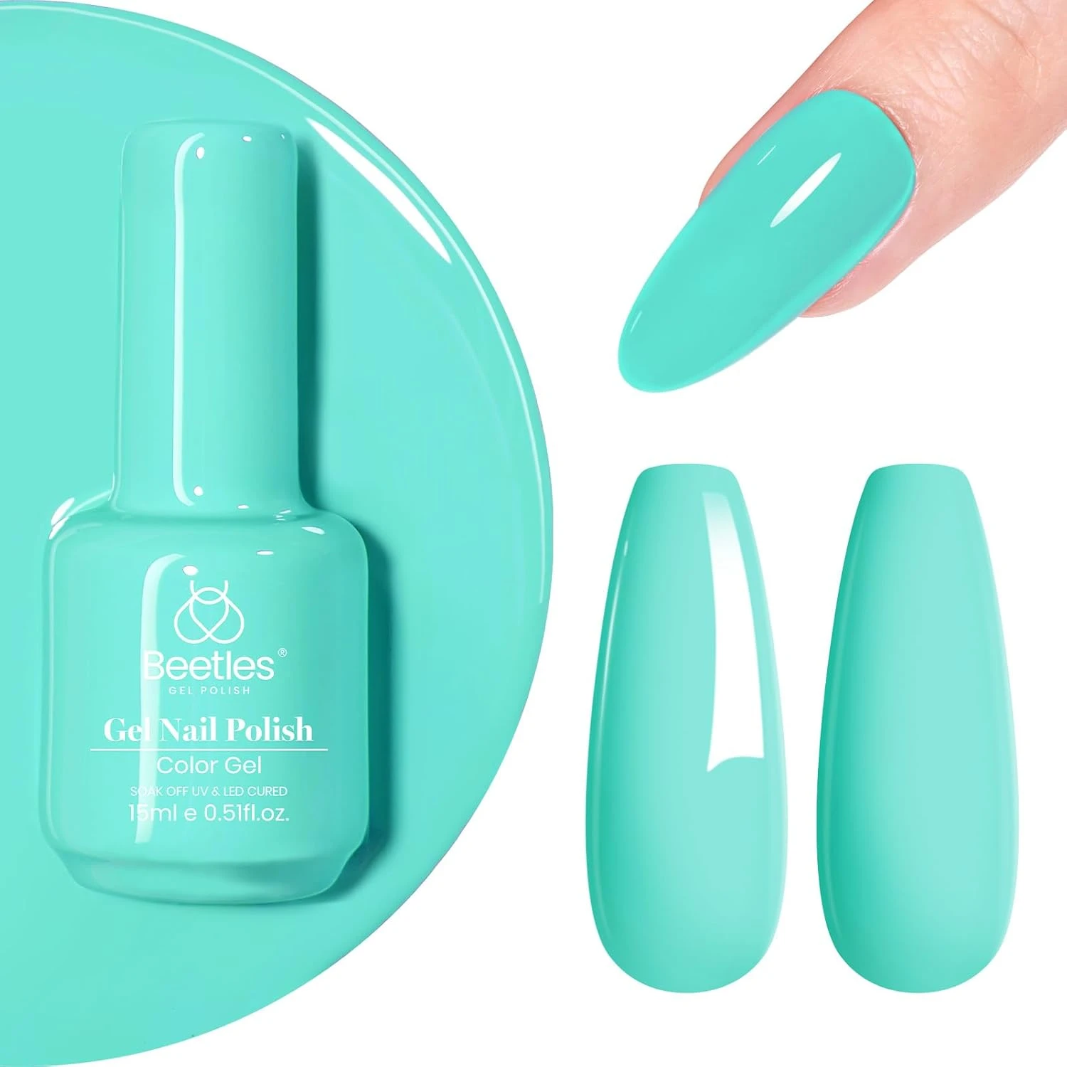Teal gel base for mermaid chrome summer nails
