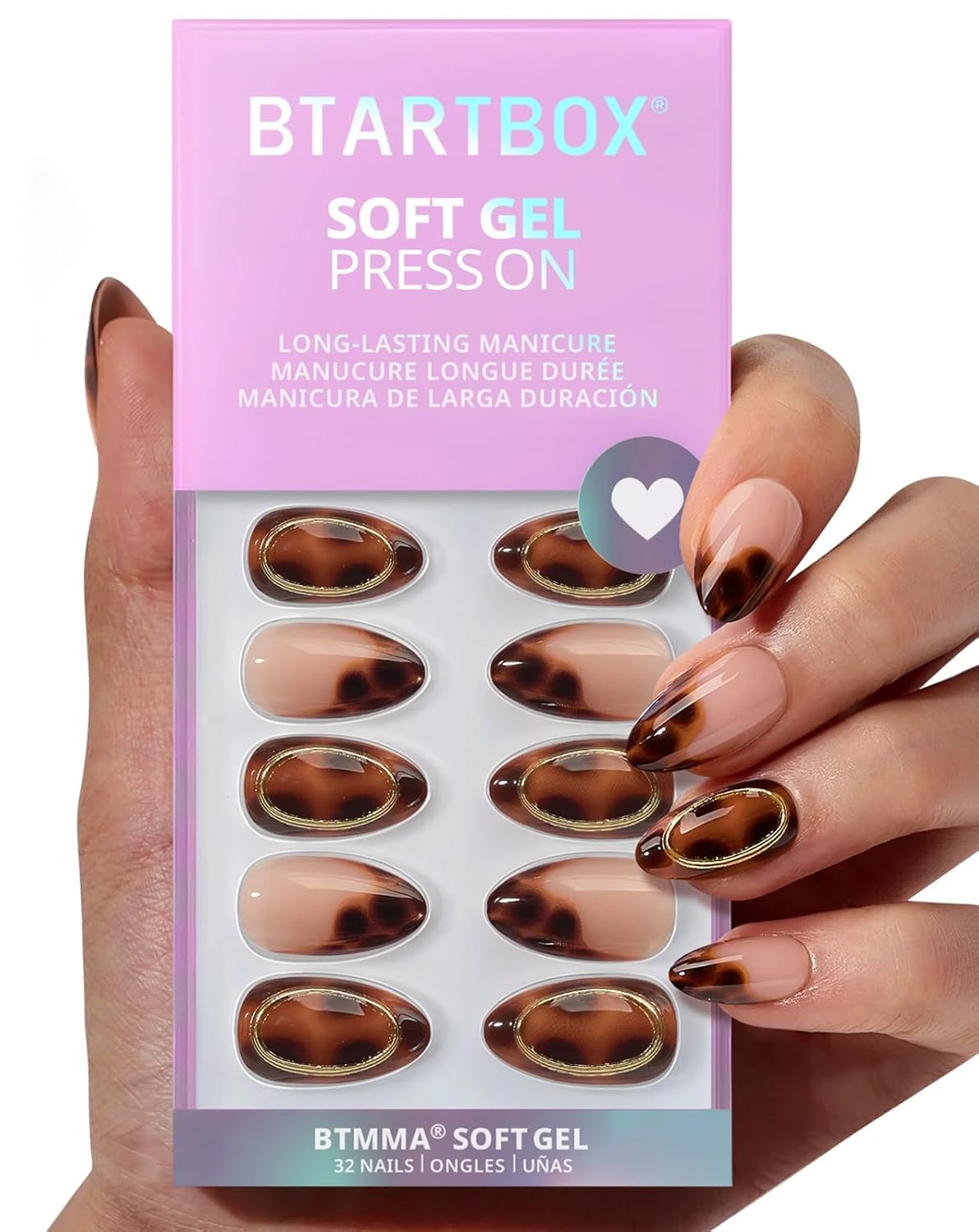 Tortoise shell press on nails in medium almond shape