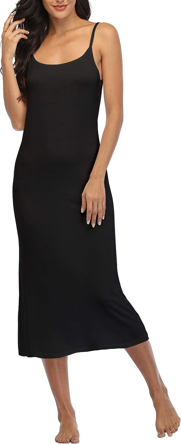 Black satin slip maxi dress with cowl neckline for evening events
