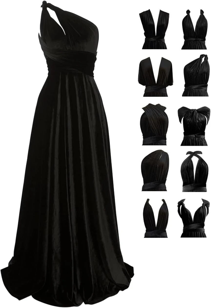 Black velvet floor length evening gown for formal black evening dress looks