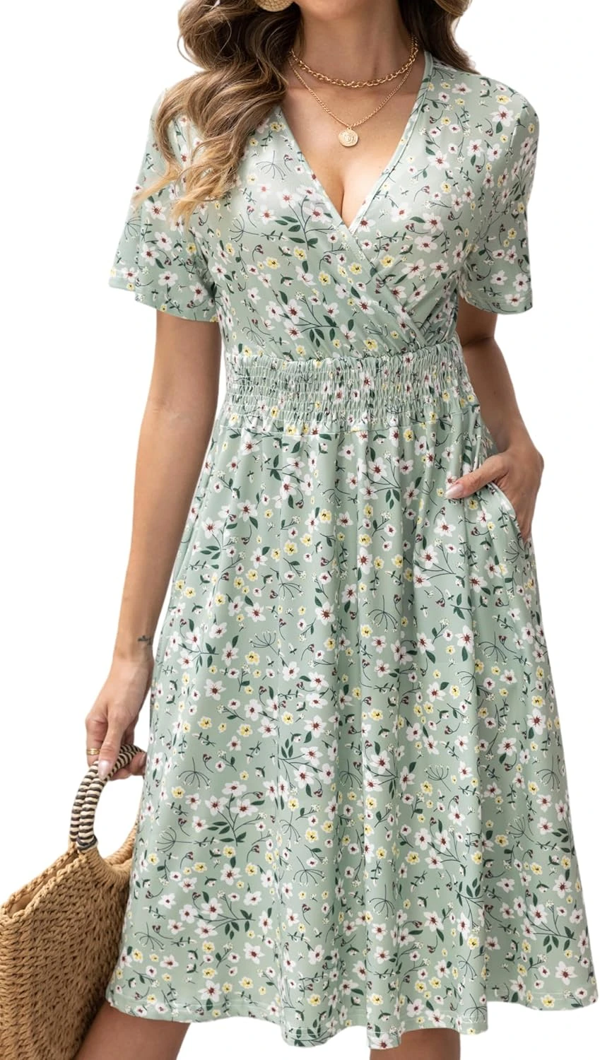 floral wrap midi dress for a romantic engagement party guest look