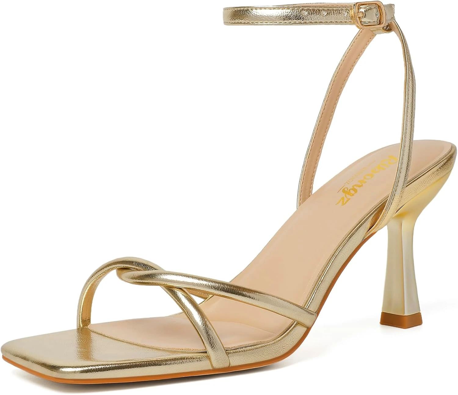 gold strappy heels for an emerald satin engagement party dress