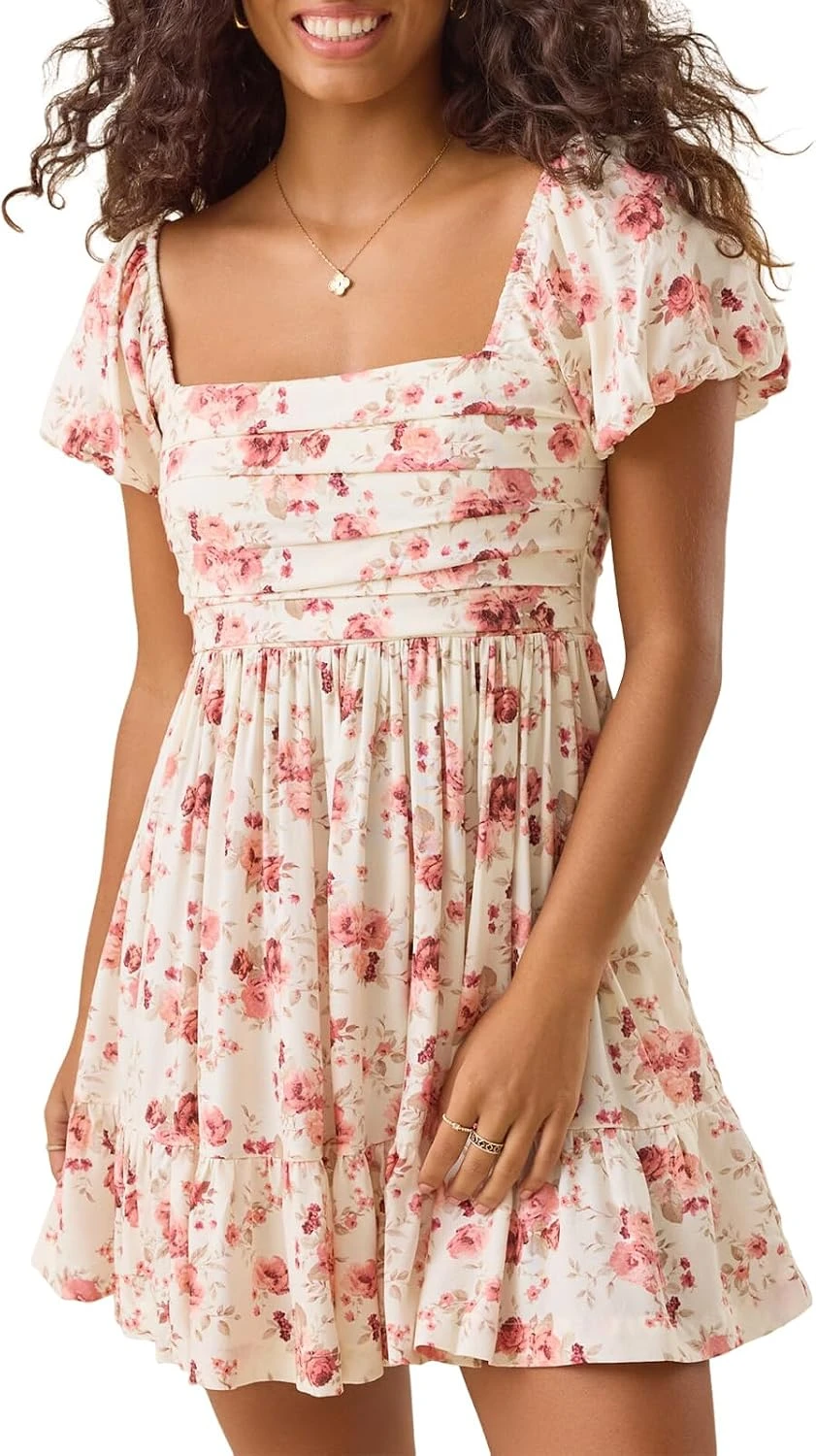 puff sleeve floral mini dress for a spring engagement party