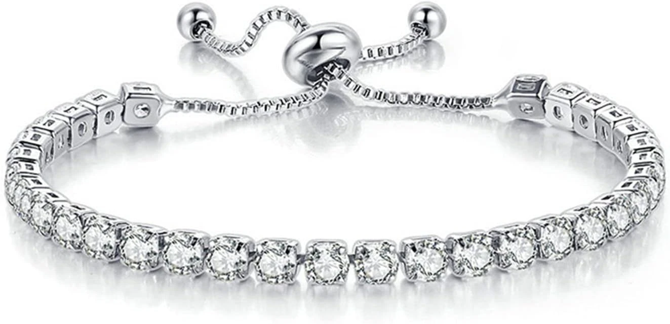 Rhinestone tennis bracelet for glamorous black evening dress styling