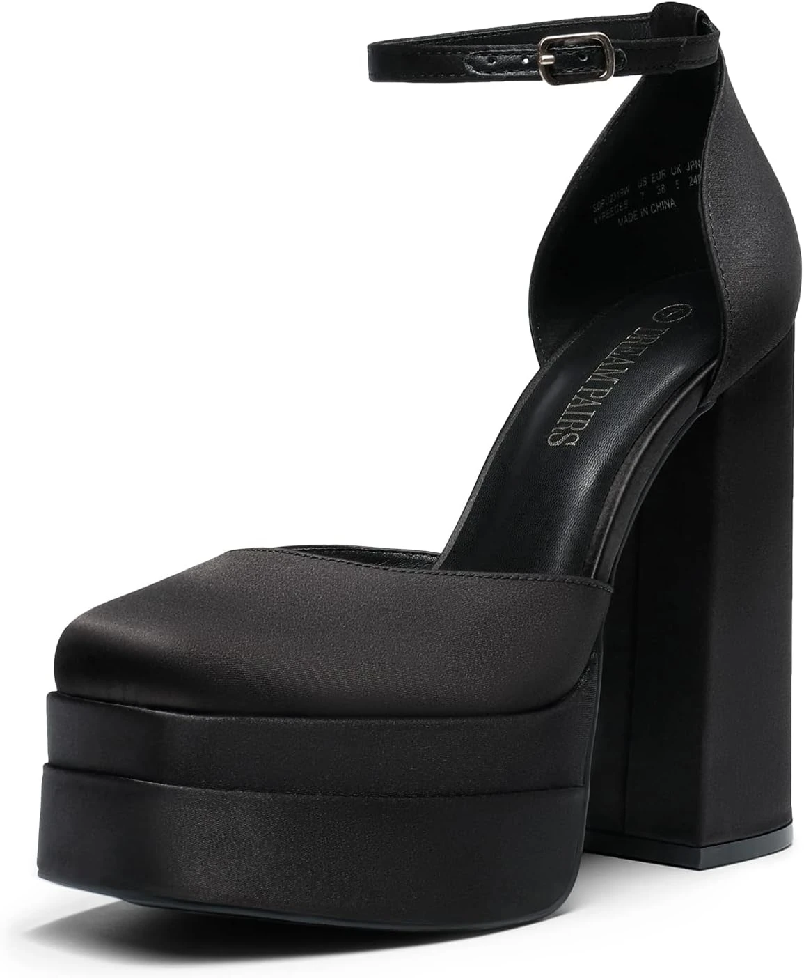 Satin platform heels for black corset evening gowns