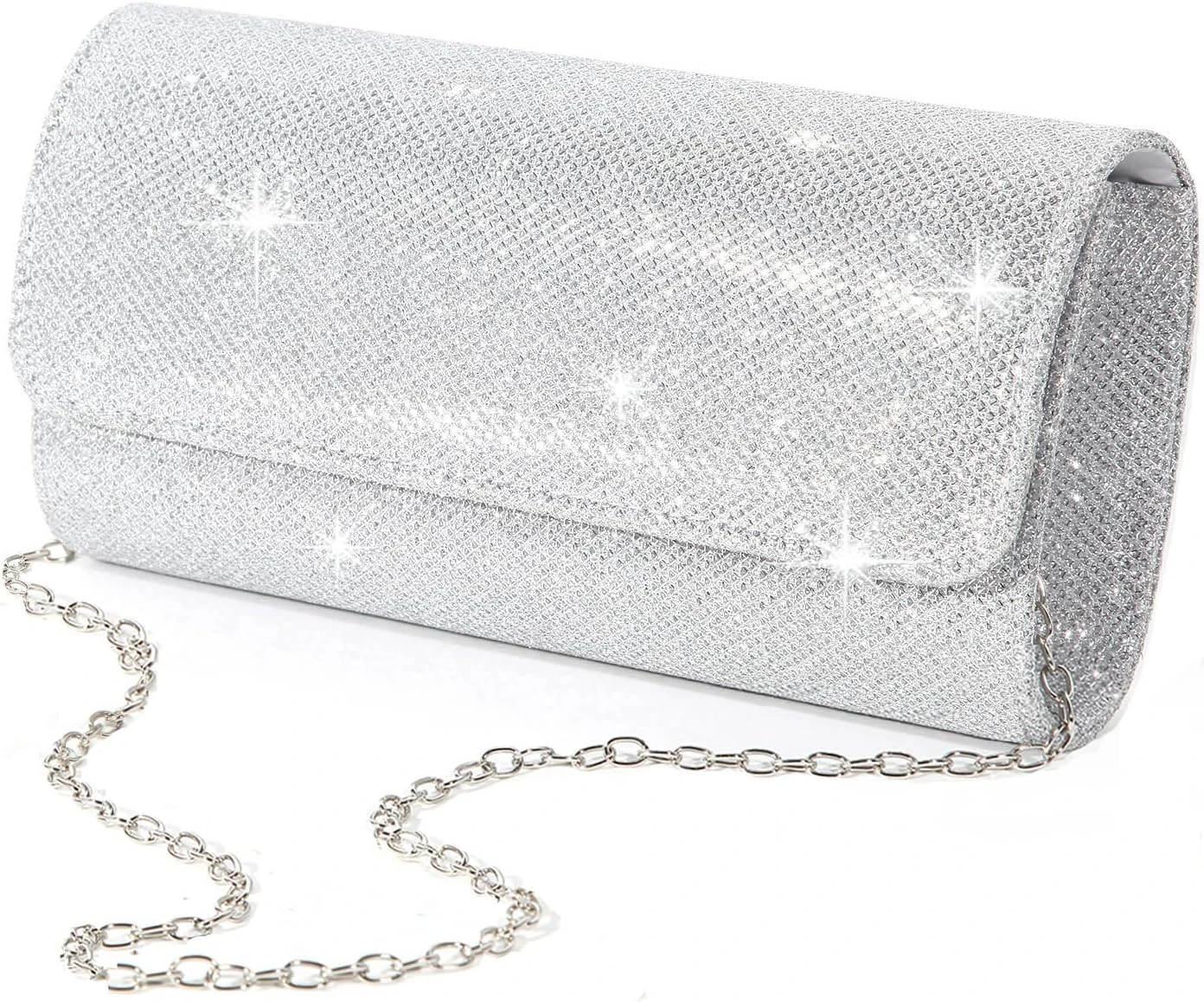 Silver evening clutch for strapless black evening gowns