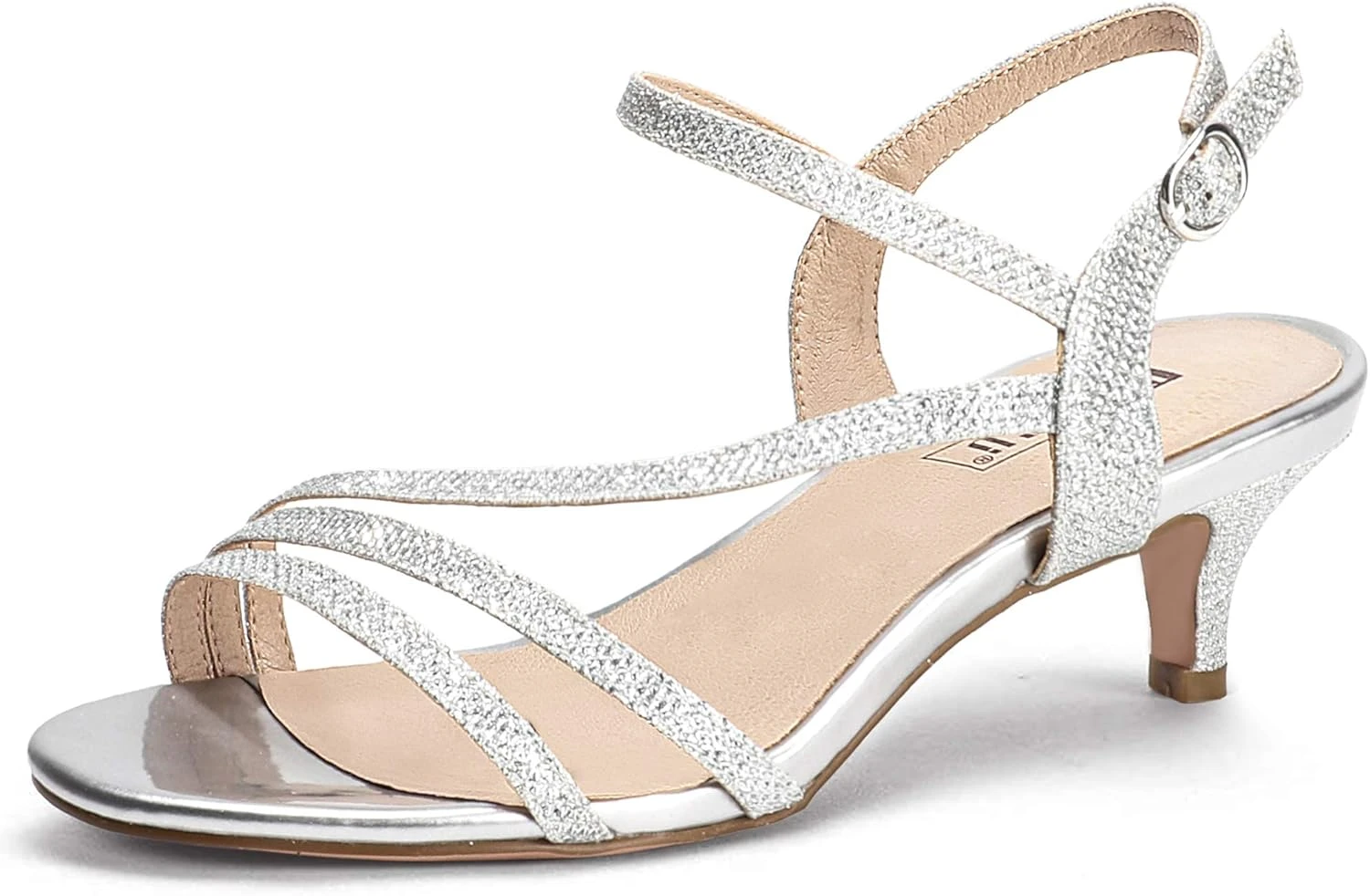 silver kitten heels for a blush tulle engagement party dress