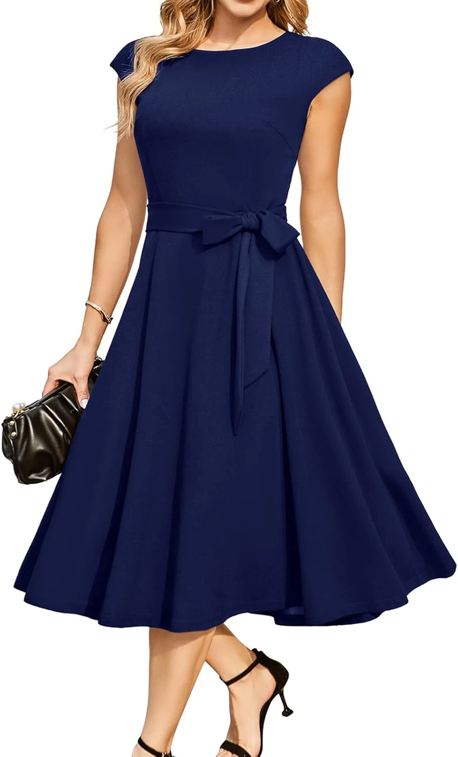 tea length fit and flare dress for a classic engagement party look