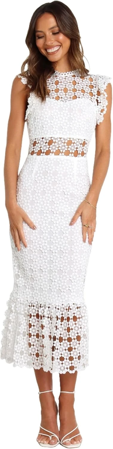 White bardot lace midi dress for bridal shower boho looks