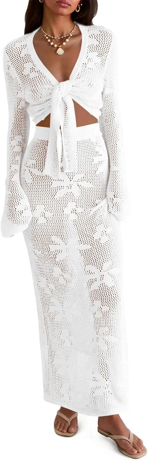 White crochet maxi dress for beach boho outfits