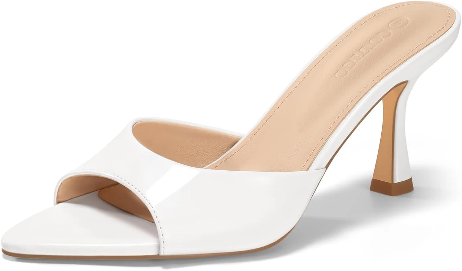 white heeled mules for a white lace mini engagement party dress