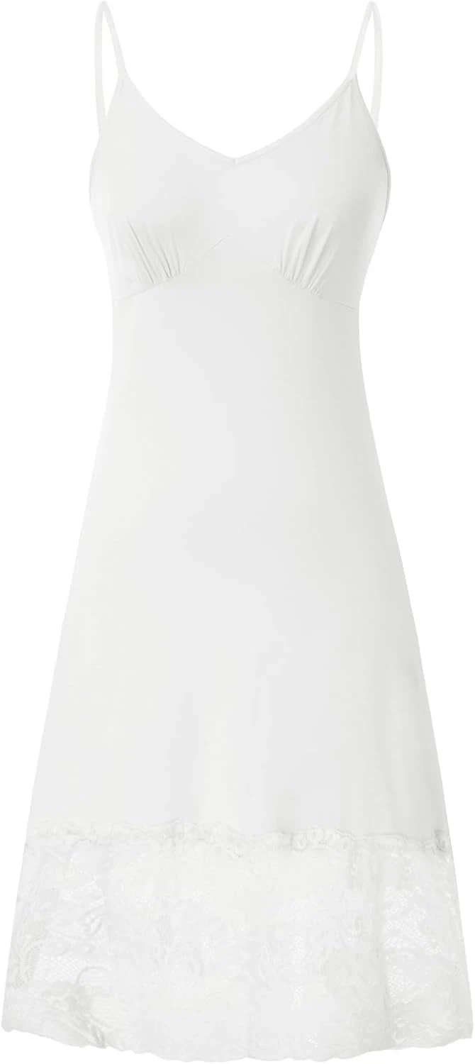 White lace trim slip midi dress for minimal boho style
