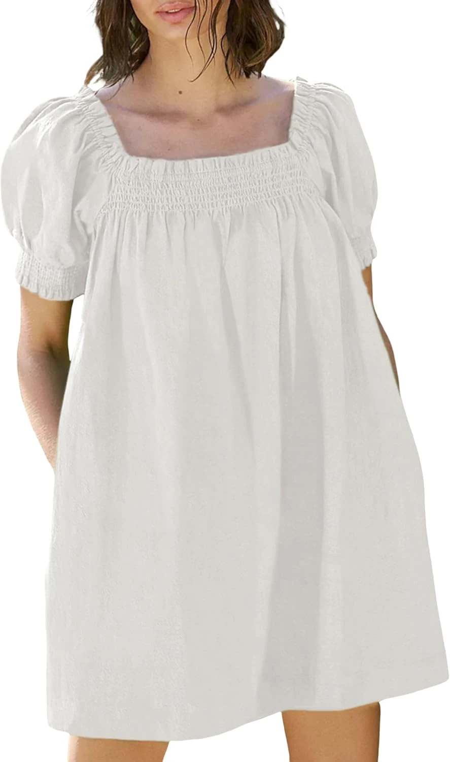 White puff sleeve boho mini dress for festival outfits