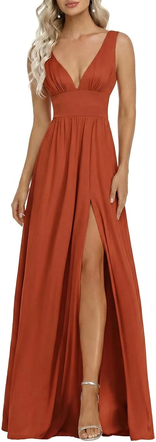 burnt orange A-line floor-length prom dress for a bold formal