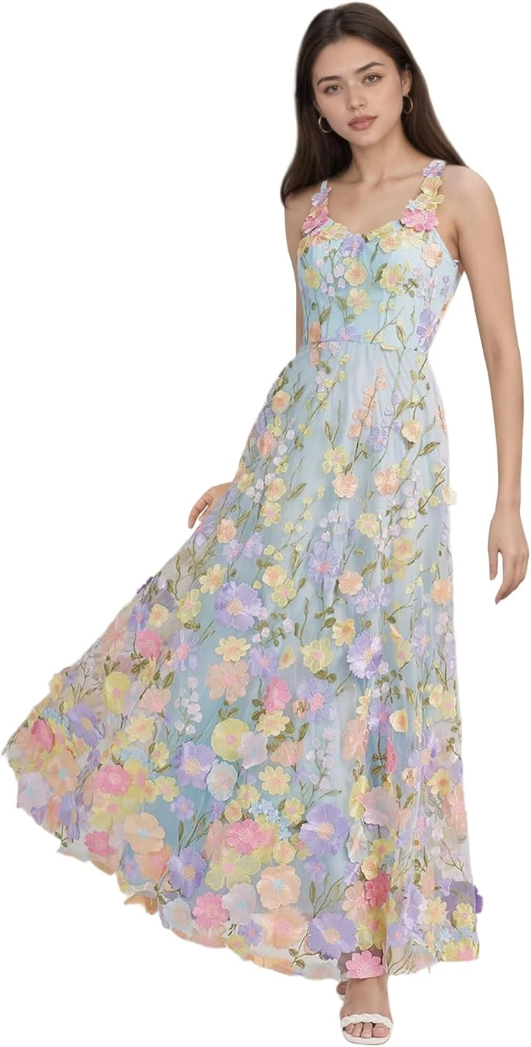 3D flower A-line floral prom dress for a spring formal event