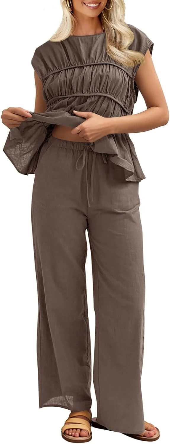Women's wide leg linen co-ord set for a Sunday brunch outfit
