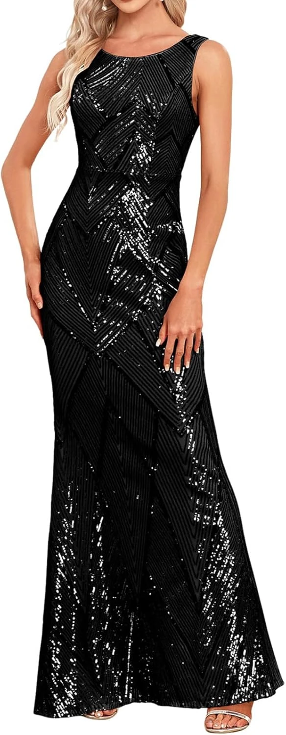 fitted sequin mermaid floor-length prom dress for a formal event