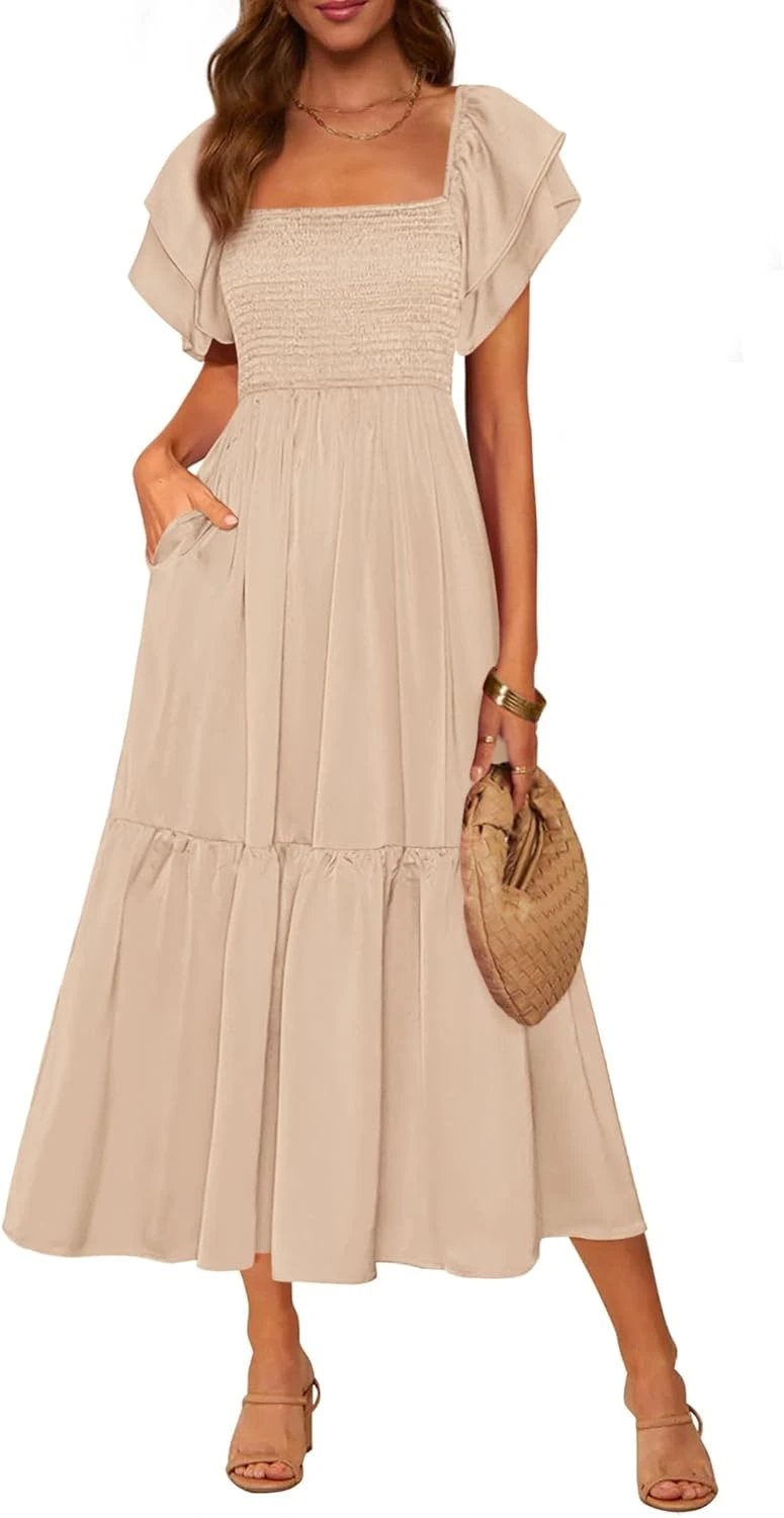 Women's solid color midi dress for a classic brunch outfit look