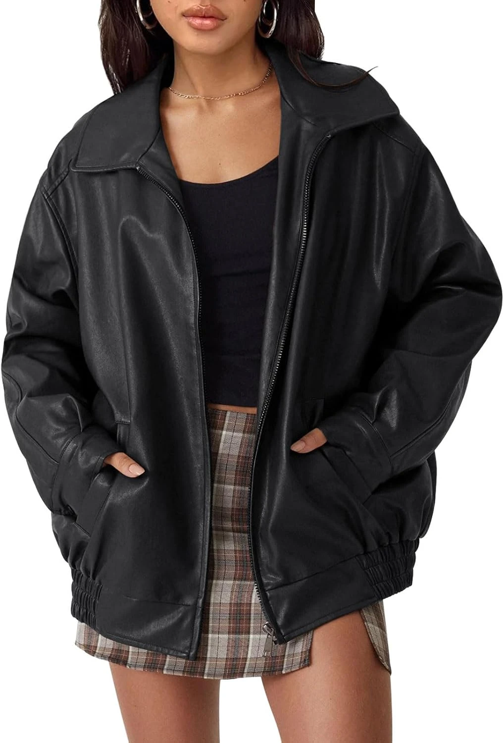 Women's asymmetric zip leather moto jacket for a hard-meets-soft outfit