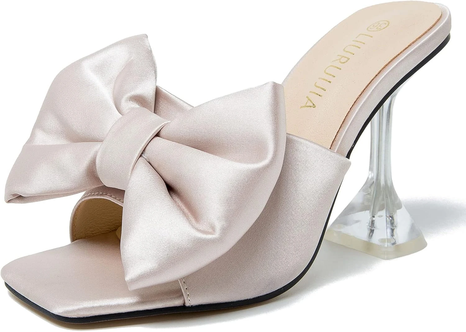 nude satin heeled mules for a pink prom dress outfit