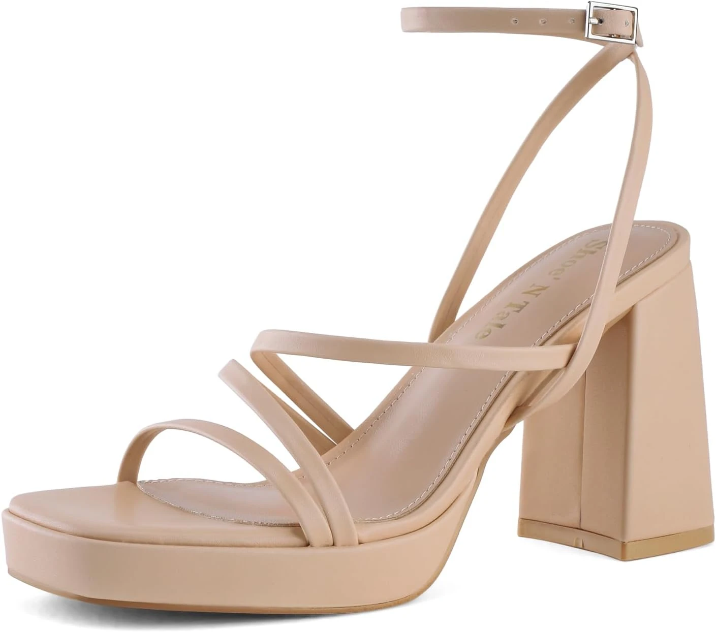 nude strappy platform heels for a yellow homecoming dress outfit