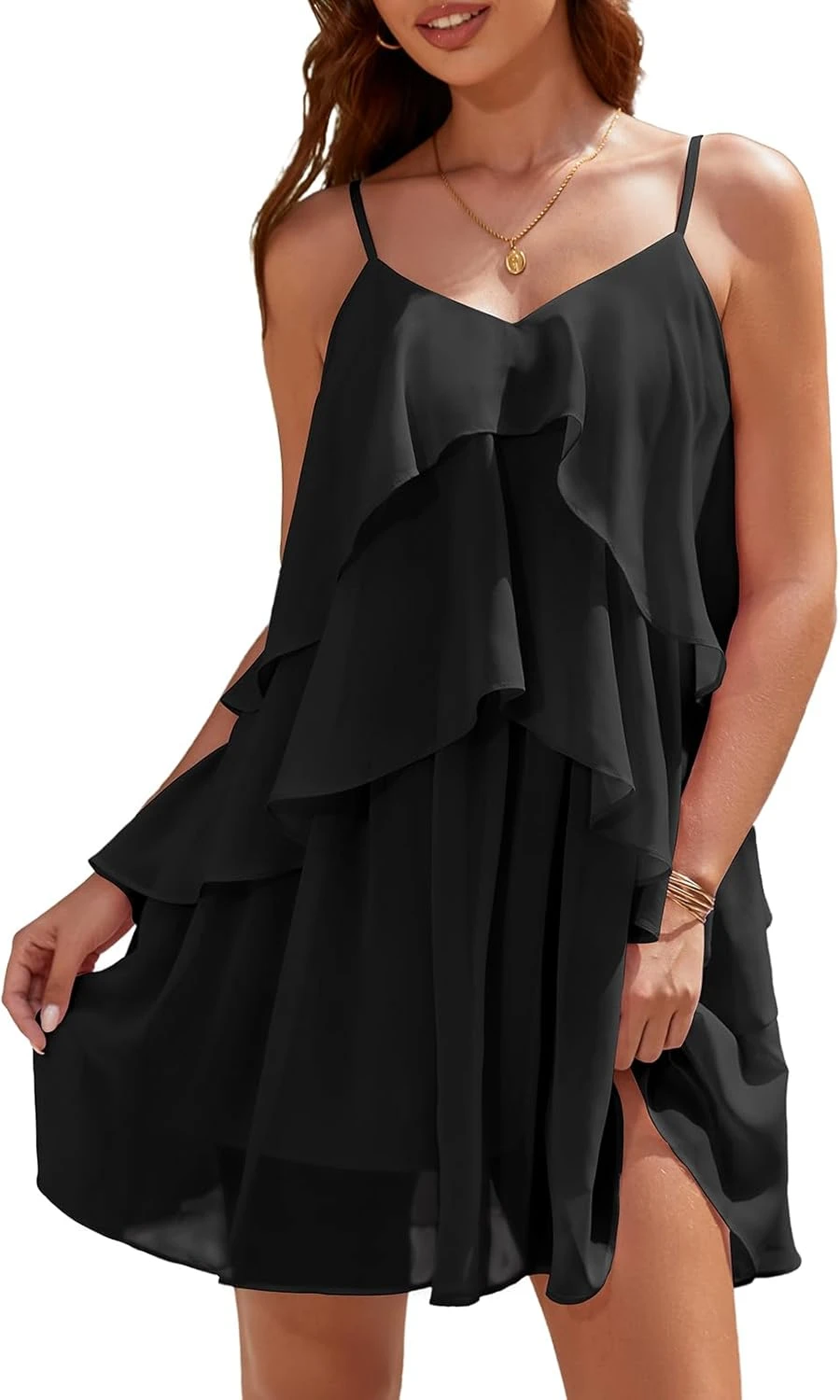 flowy chiffon tiered short homecoming dress for a romantic hoco dance