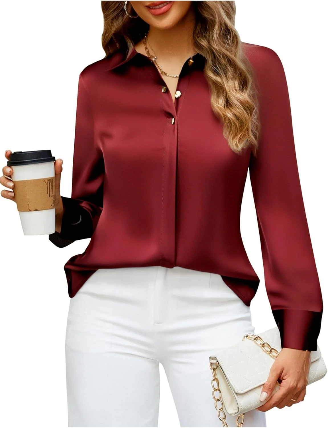 Women's elegant silk blouse for a classy brunch outfit