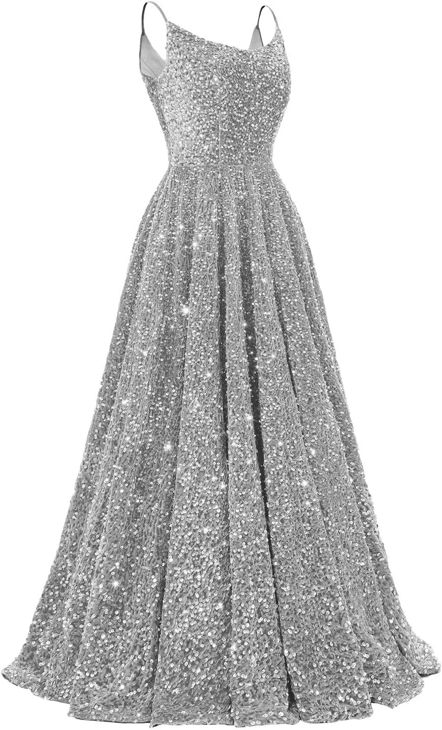silver sequin A-line prom dress for a modern formal look