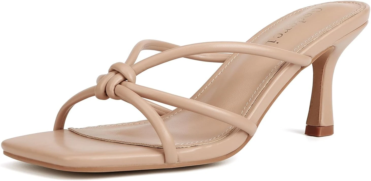 nude strappy heeled mules for a strapless prom dress outfit