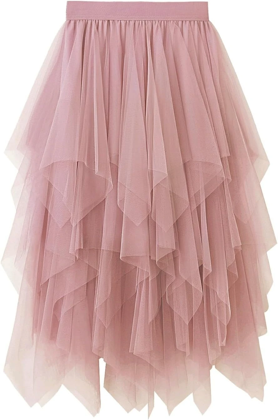 Women's feminine tulle midi skirt for pairing with a moto jacket outfit