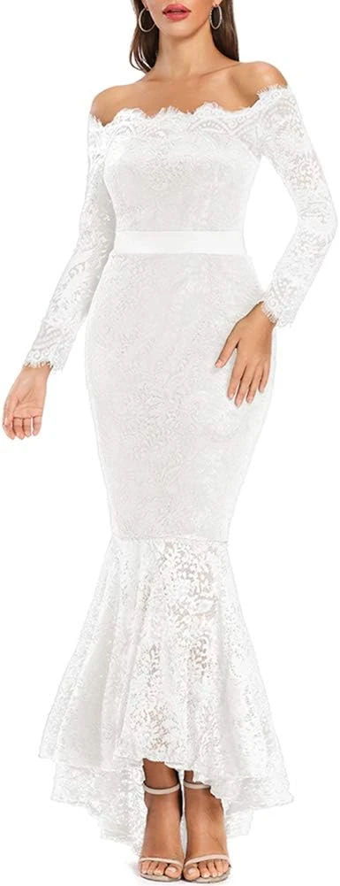 white ivory mermaid lace prom dress for a formal event