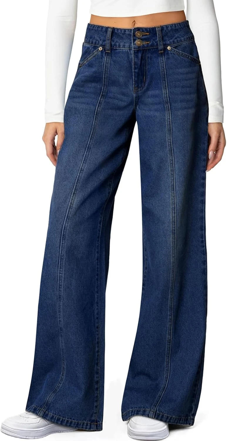 Women's relaxed fit wide leg jeans for a shacket outfit