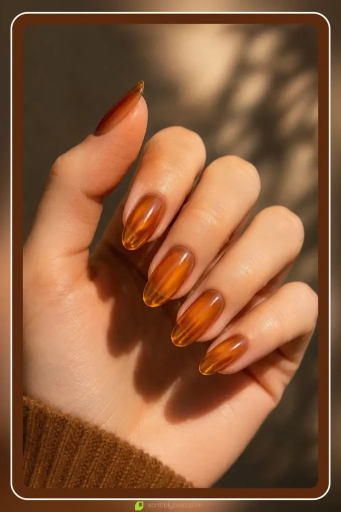 warm honey translucent amber glass nails fall glass nail designs sheer warm finish
