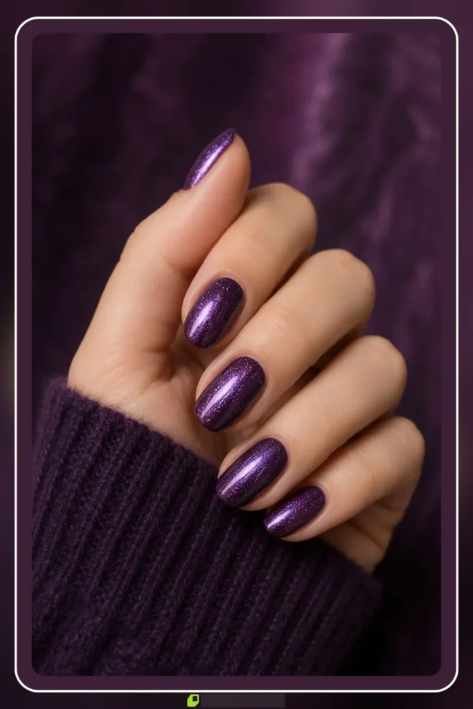 Amethyst purple nails with fine shimmer suspended in polish