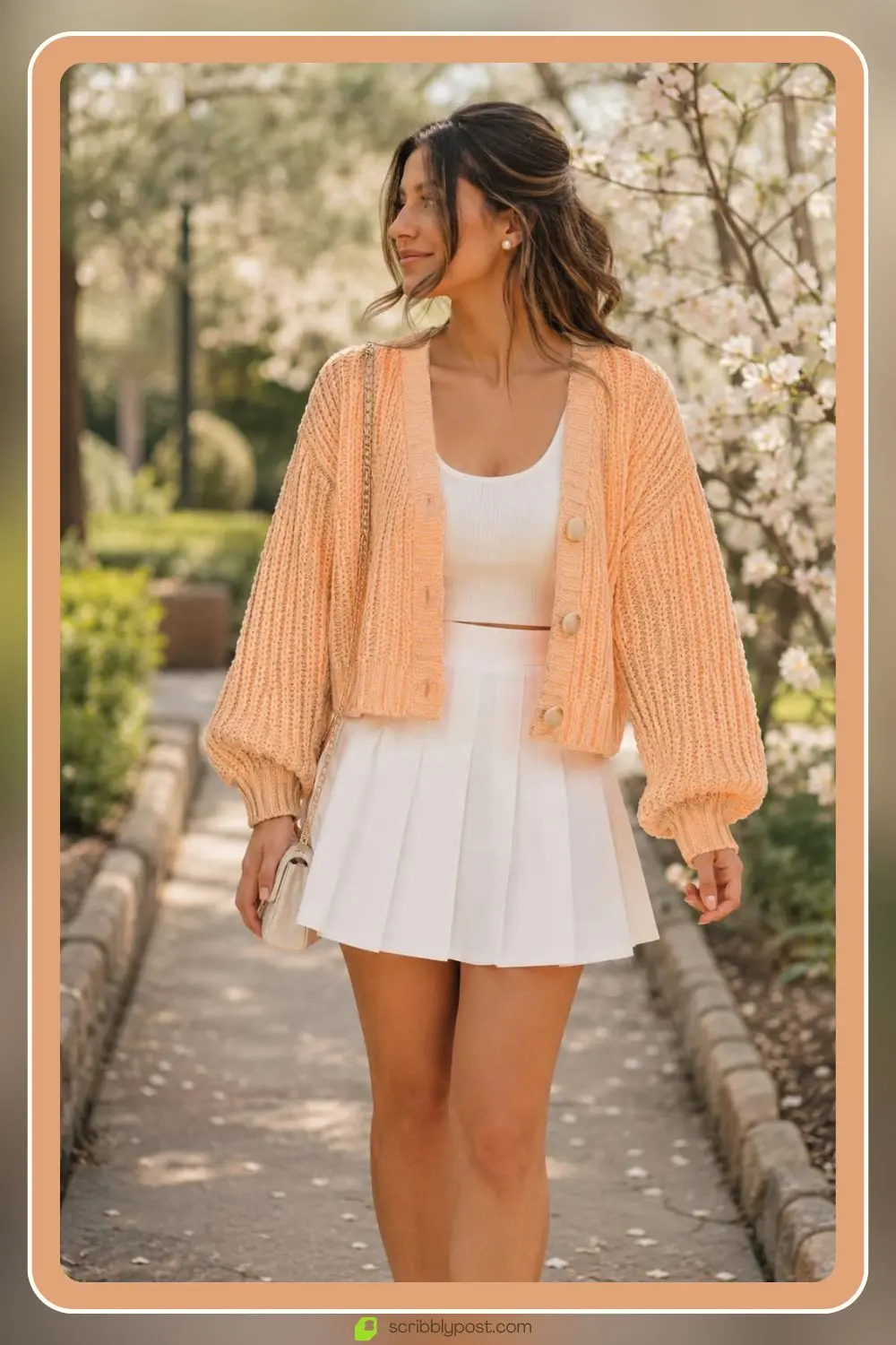 Apricot pastel outfit in soft spring orange