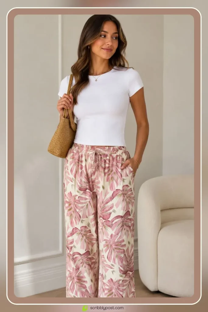 Bedtime floral straight leg pants in soft pastel print