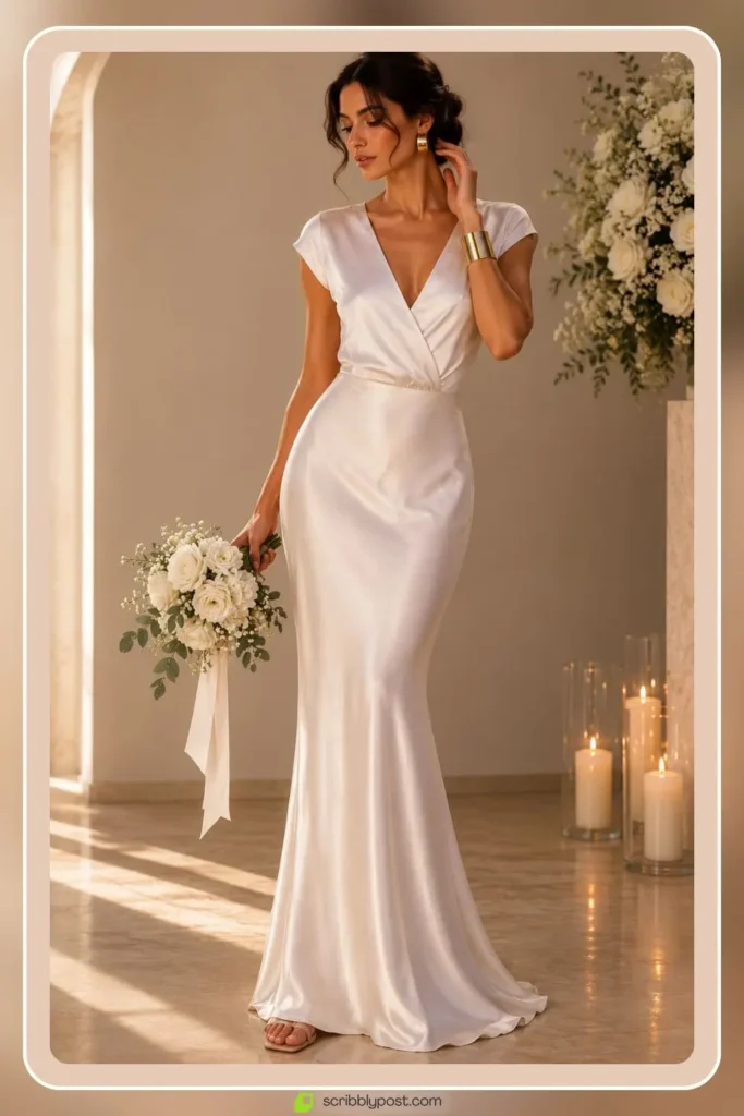 Bias cut silk sheath wedding dress skimming the body