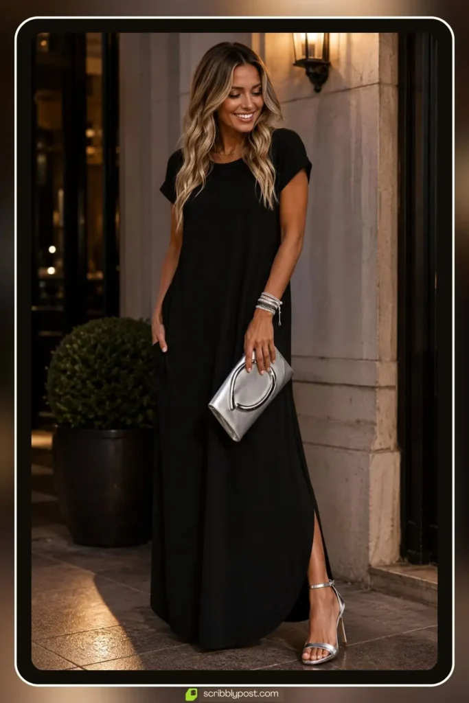 Black maxi dress in elegant evening silhouette