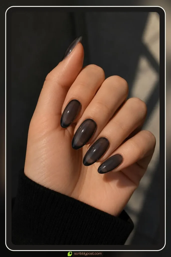 Black jelly nails with smoky transparent tint