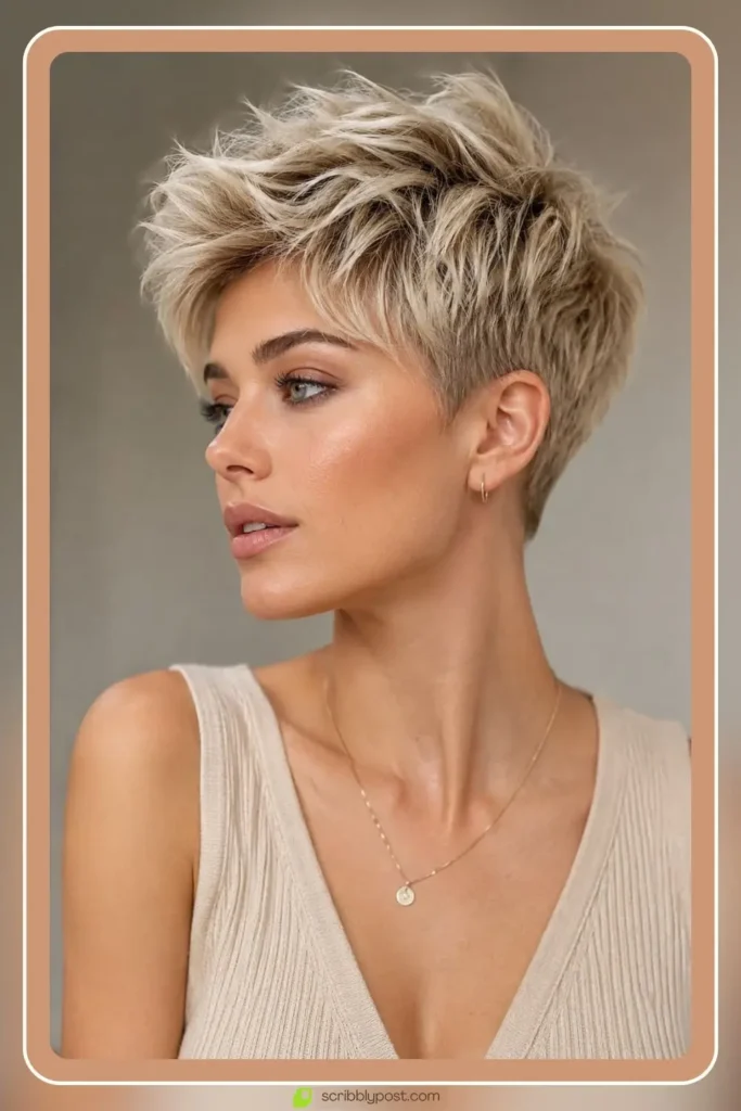 Blonde short hair styles in textured pixie crop