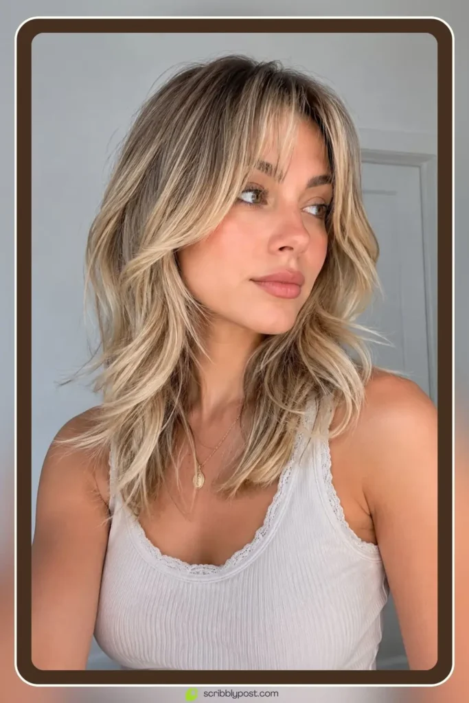 Blonde wolf cut with dimensional layers and rooted color