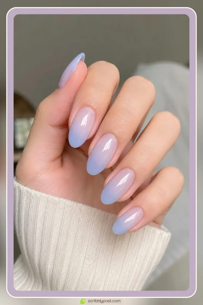 Blueberry milk jelly nails with soft blue translucent tint