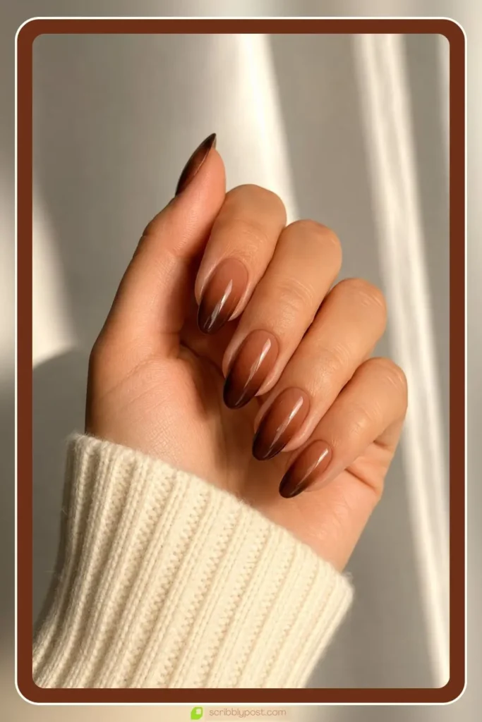 Caramel to chocolate gradient brown ombre nails for fall