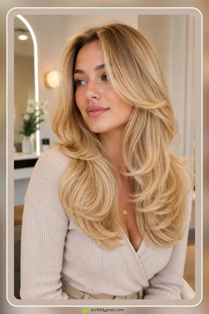 Butter blonde hair styles in soft creamy blowout