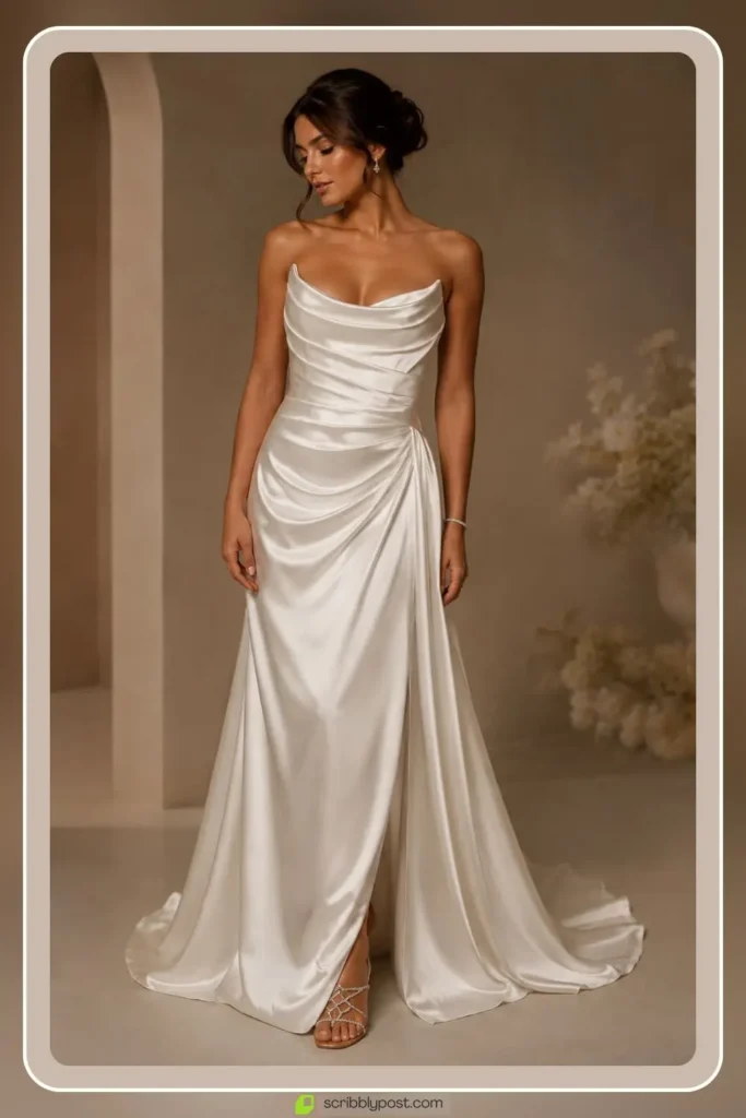 Silk charmeuse wedding gown with soft draped details