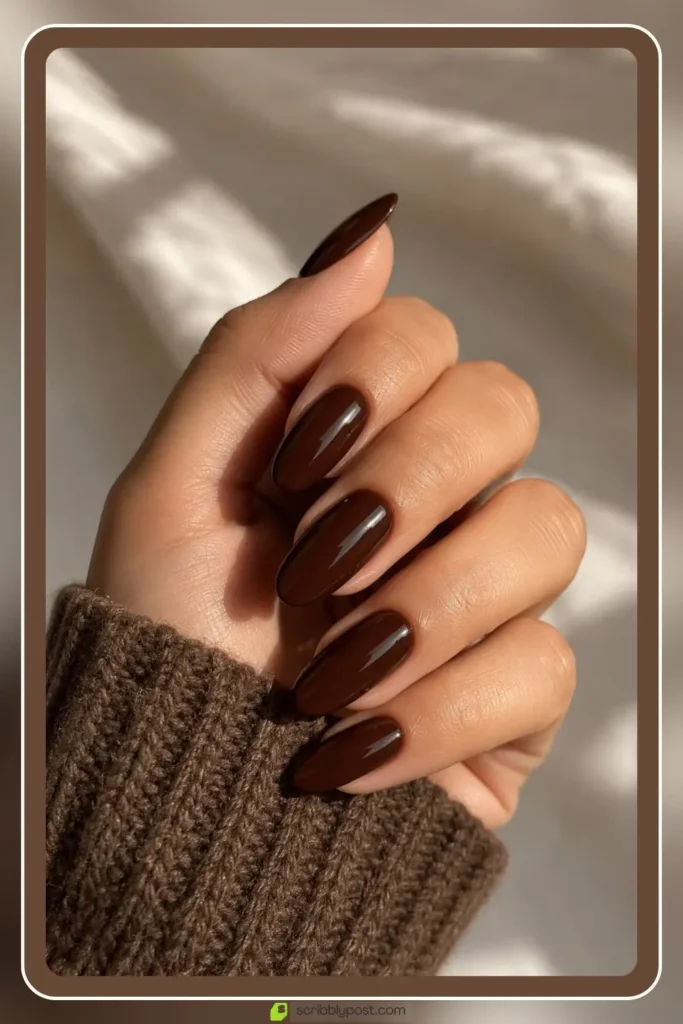 Chocolate brown nails in glossy rich solid